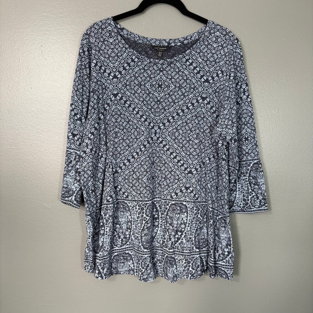 Lucky Brand Blue Boho Floral Paisley Print Casual Top - 1X - Women's Plus Size